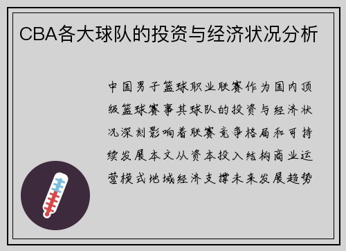 CBA各大球队的投资与经济状况分析
